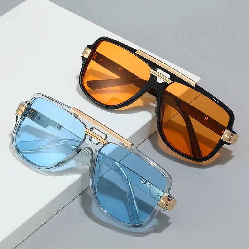 SHAUNA Retro Double Bridges Square Men Sunglasses Fashion Brand Designer Orange Blue Shades UV400 Women Sun Glasses