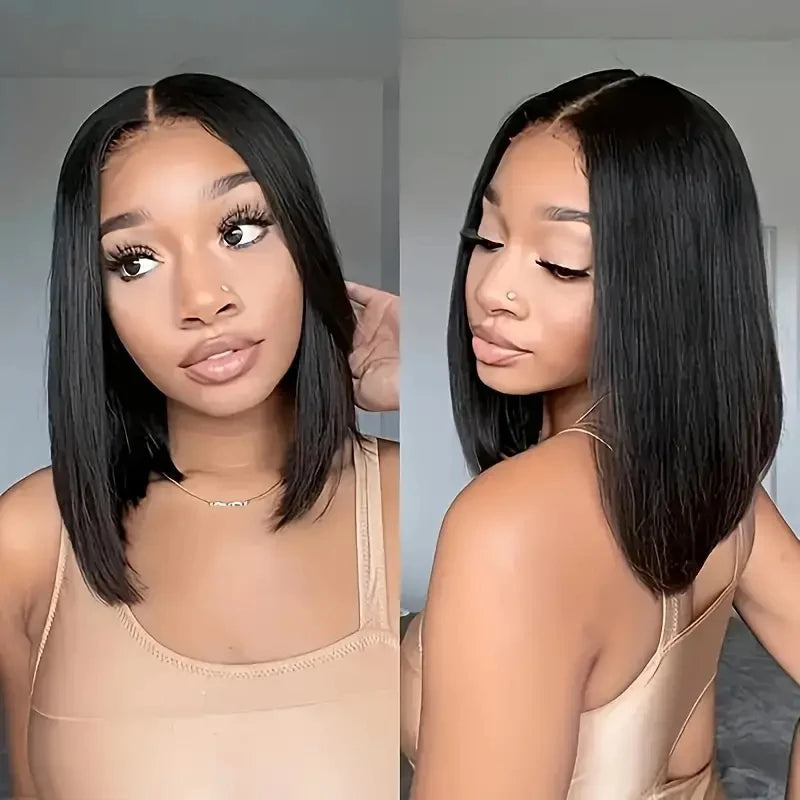 Bob Wigs Black Short Straight 180% Density  Bob Wig 4x4 Lace Wig 100% Remy Human Hair For Women Human Hair