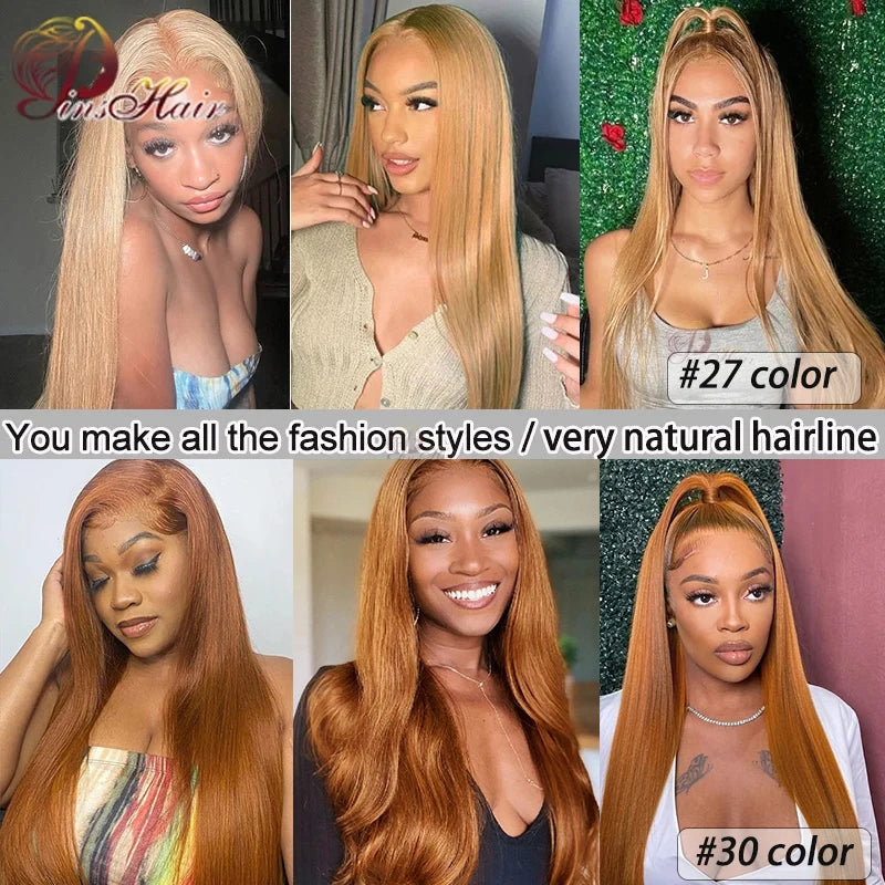 Honey Blonde Colored 13x6 Lace Front Wigs Human Hair Ginger Blonde Straight Lace Front Wigs #27 Colored Transparent Lace Wig