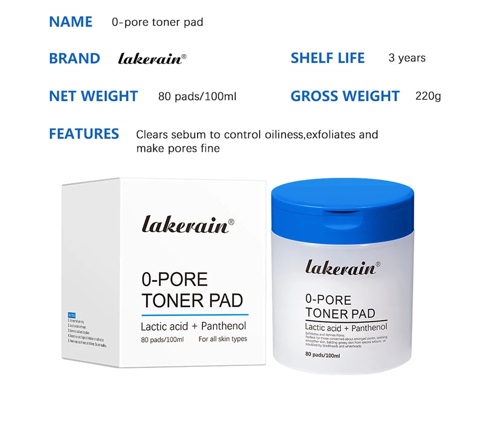 4.5% AHA Lactic Acid & 0.45% BHA 0-pore Toner Pad Salicylic Acid Dual-Textured Facial Toner Pads for Exfoliation and Pore Care