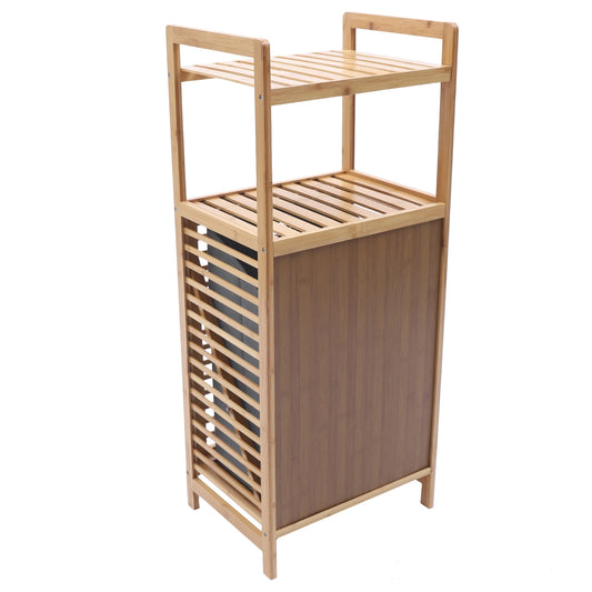 Bamboo Laundry Rack with Flip Basket, 2 Shelves, Scratch-Resistant, Large Capacity, Easy-to-Clean Design, Ideal for Home Storage