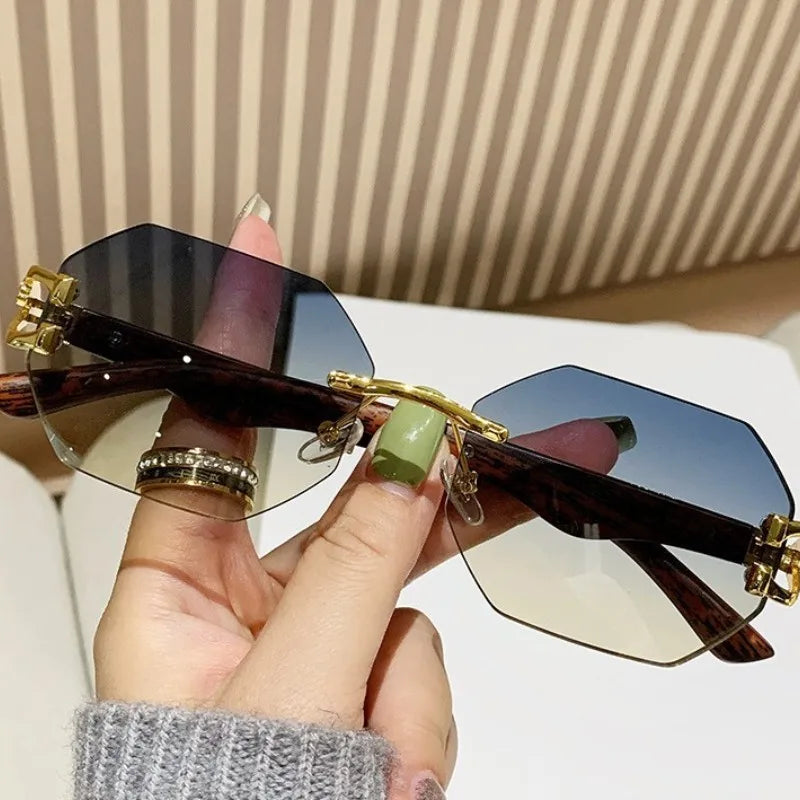 1 Pc Fashionable Trendy Women Men Sunglasses Frameless Rectangular Personalized Sunglasses Gradient Sun Glassesfor Daily Life ﻿