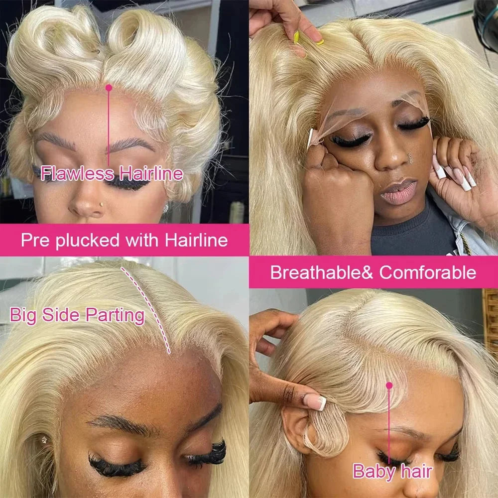 Blonde Body Wave Lace Front Wig HD Transparent Lace 13x6 Human Hair Wig 613 Pre Plucked Full Frontal Wigs For Black Women