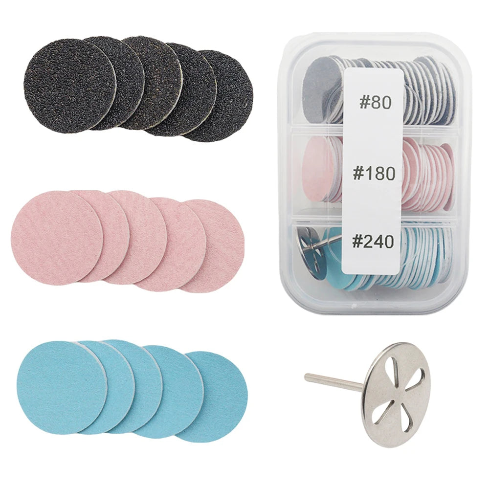 60Pcs Sanding Paper Discs and Metal Nail Drill Bit 25mm Pedicure Disc Replacement Sanding Discs Bits for Nail Drill Foot Files