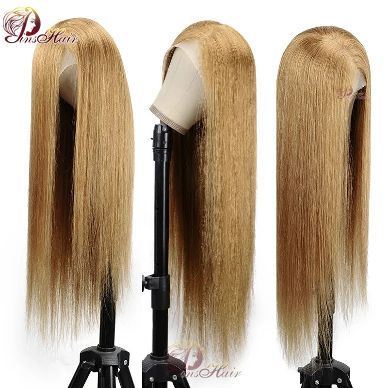 Honey Blonde Colored 13x6 Lace Front Wigs Human Hair Ginger Blonde Straight Lace Front Wigs #27 Colored Transparent Lace Wig