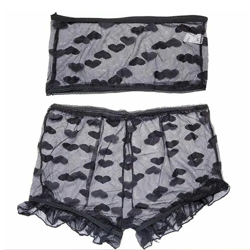 Strapless Bra Set Women Intimates Sheer Gauze Ruffles Lingerie Set Sexy Underwear Fancy Temptation Erotic Lingerie Bikini
