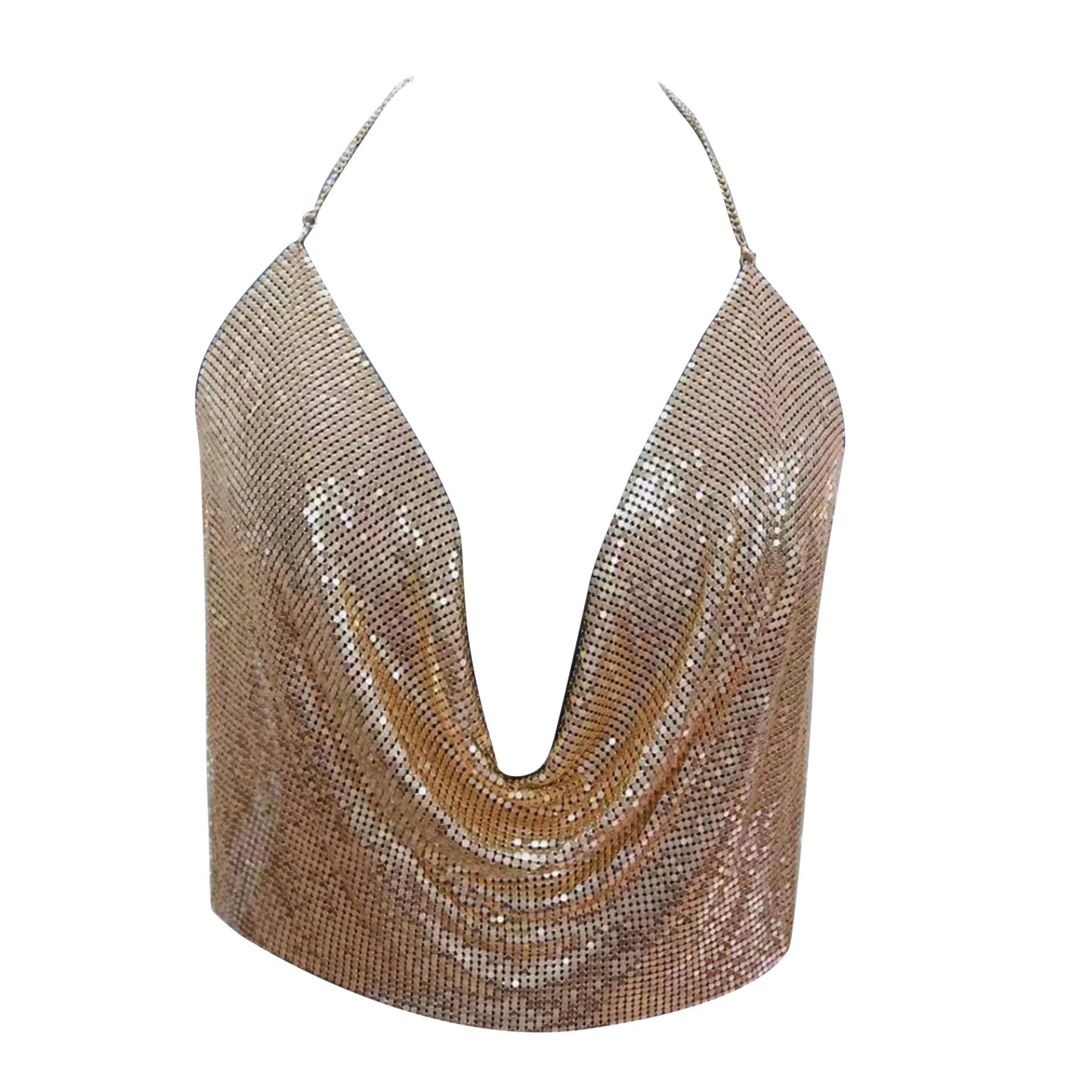 ClubWear Camis for Female Streetwear Y2k Women's Crop Top Sling Metal Sequins Backless Blouse Cushion Belt Adjustable Halter Top