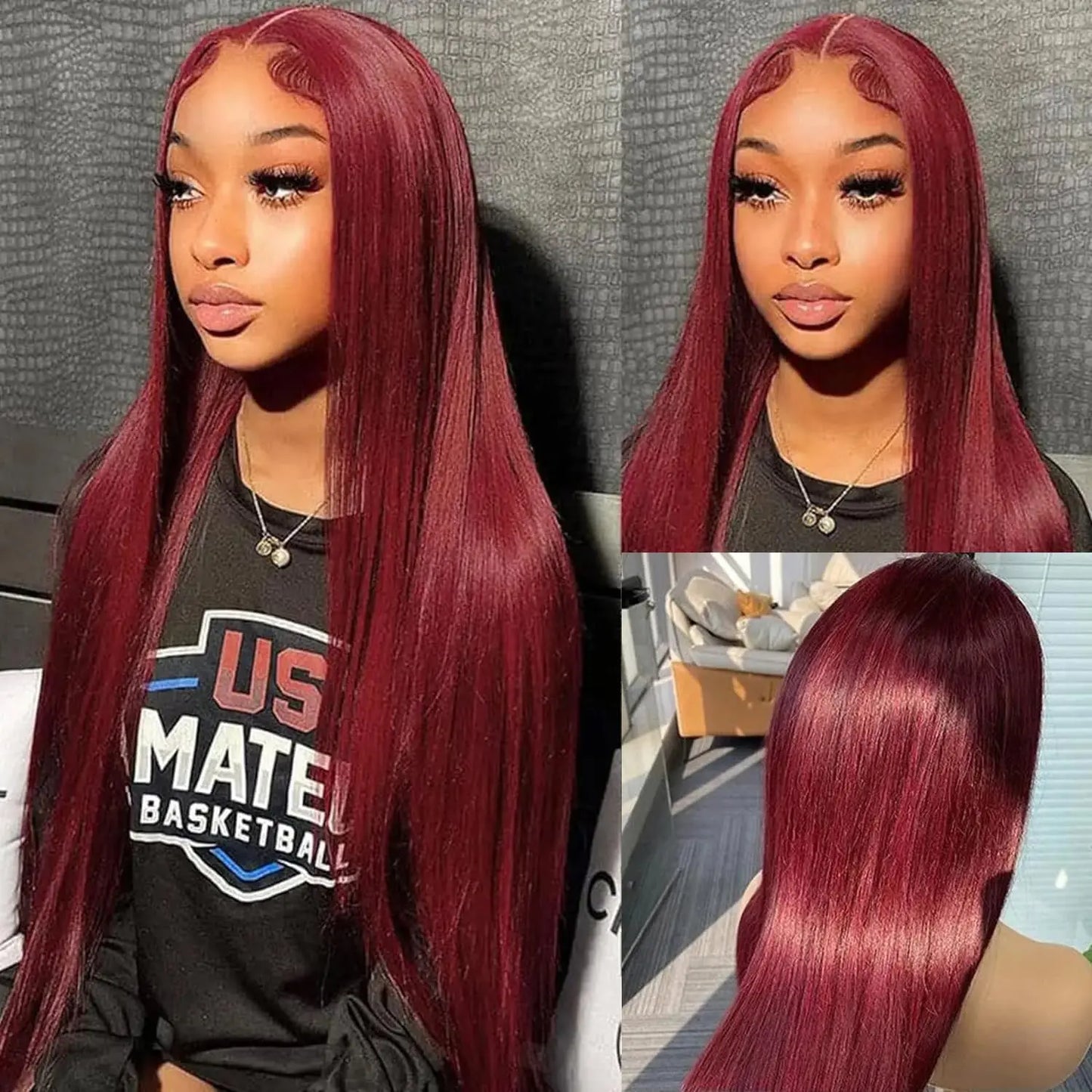 99j Burgundy Lace Front Wigs Human Hair 180% Density 13x4 Straight Lace Front Wigs Pre Plucked Wine Red Lace Front Wigs