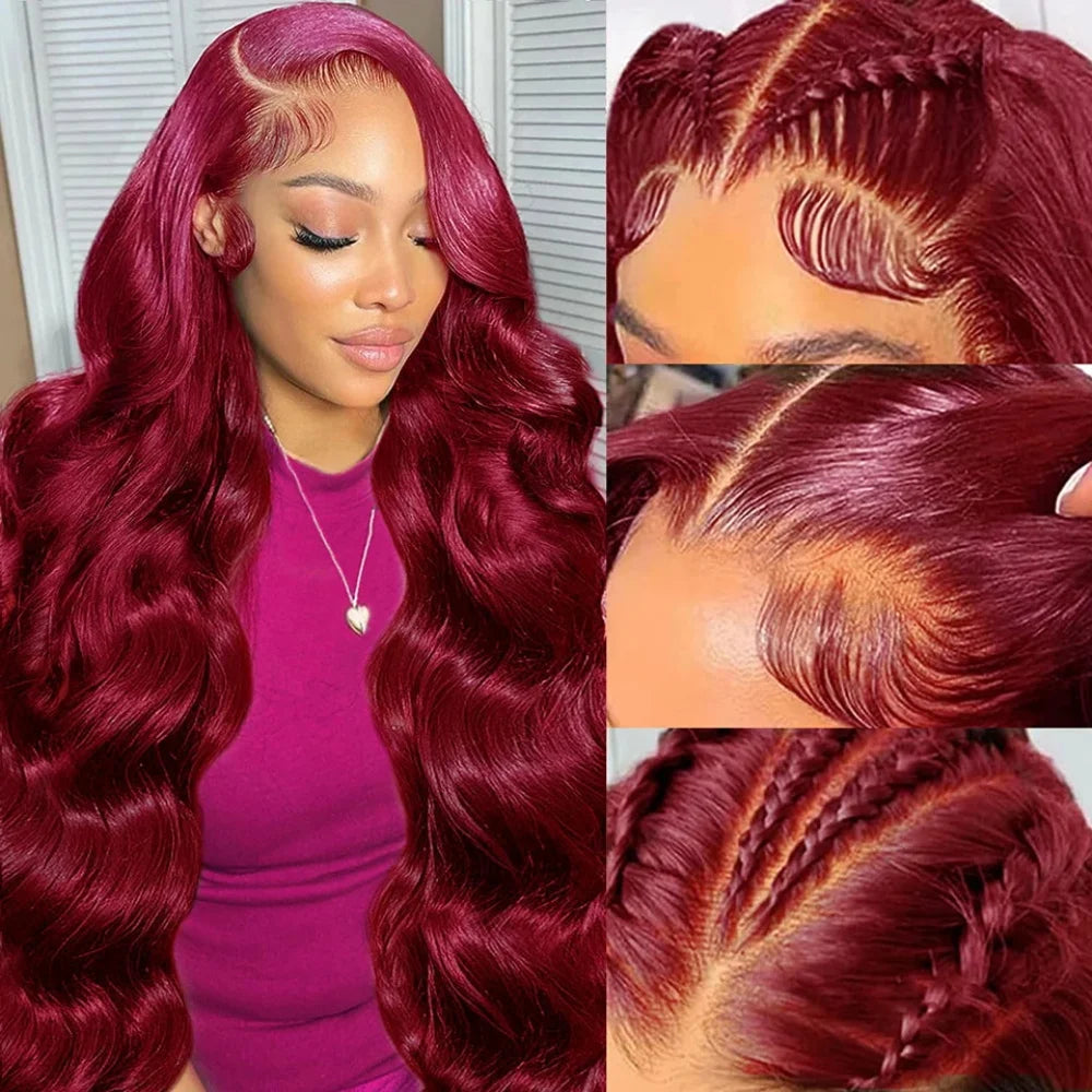 13x6 99j Burgundy Body wave HD Transparent Lace Front Human Hair 13x4 Lace Frontal Wig Brazilian Hair For Black Women