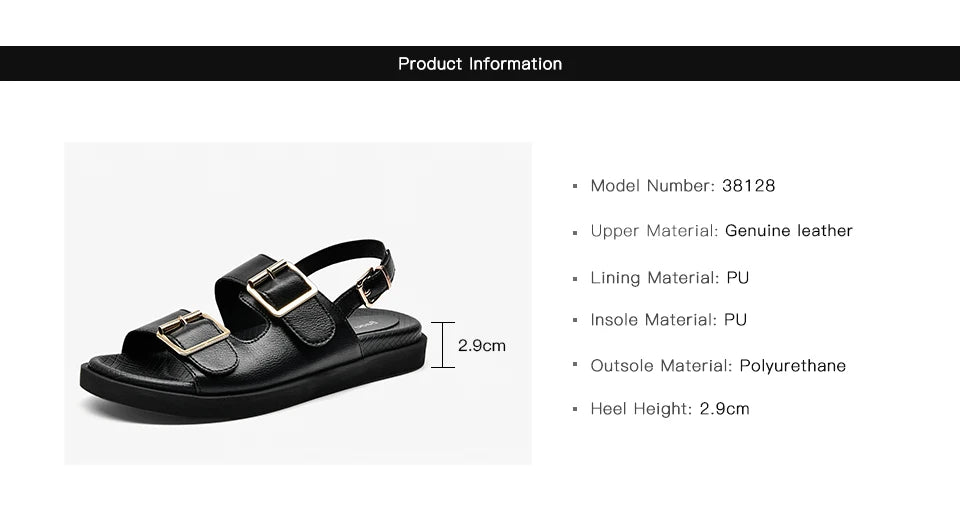 BeauToday Casual Sandals Women Genuine Leather Metal Ankle Buckle Strap Summer Beach Ladies Low Heel Sport Shoes Handmade 38128