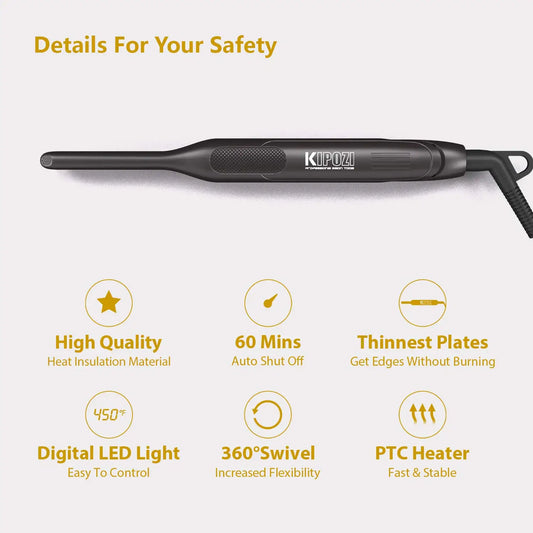 KIPOZI Titanium Small Hair Straightener Short Hair Pixue Cut Titanium Dual Voltage Flat Hair Iron Thin Pencil Beard Straightener
