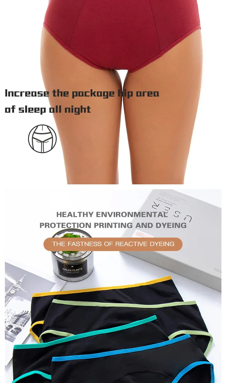 Women Menstrual Panties Leak Proof Briefs Solid Plus Size Cotton Panties Lingerie Absorbency Comfortable Physiological Underwear