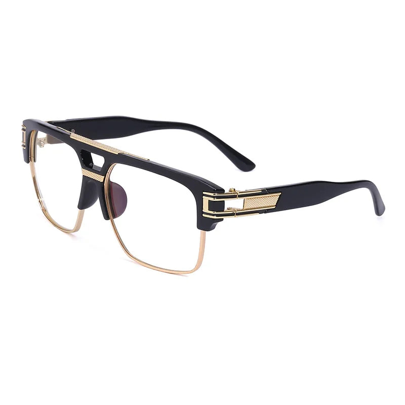 Trendy Luxury Men Sunglasses Square Large Frame Mirror Gradient Clear Lens Metal Shades Anti Blue Light Oculos De Sol UV400