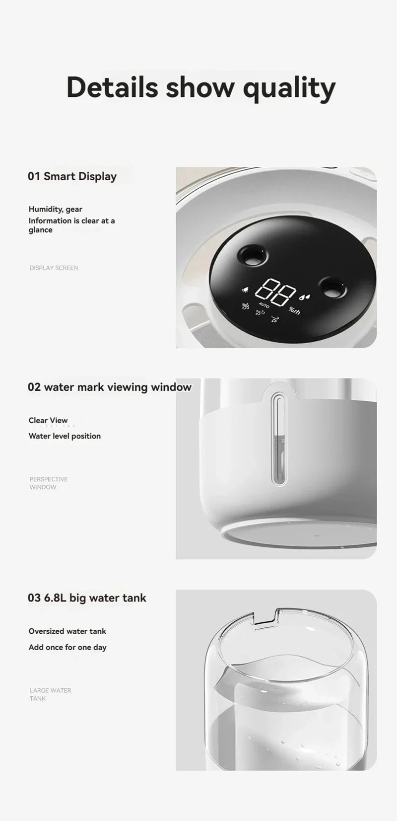 6.8L Large Capacity Humidifier USB Double Spray Quiet Humidifier Home Dormitory Office Bedroom Desktop With Night Light
