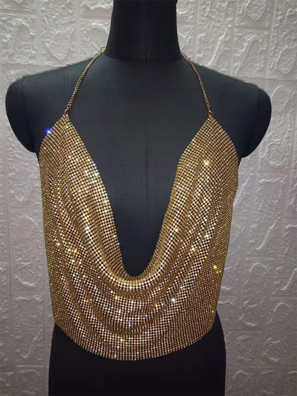 ClubWear Camis for Female Streetwear Y2k Women's Crop Top Sling Metal Sequins Backless Blouse Cushion Belt Adjustable Halter Top
