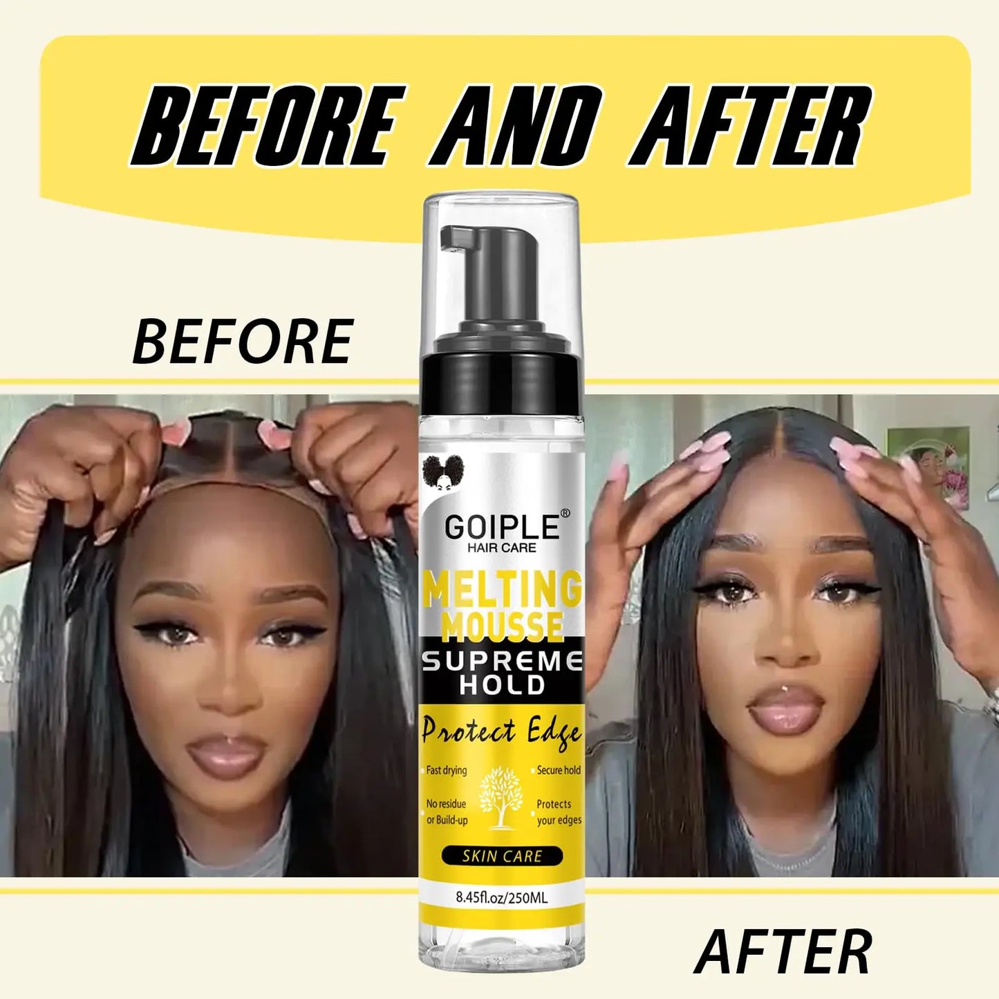 GOIPLE Wig Lace Melting Mousse Invisible Bond Supreme Hold Protect Edge Fast Drying Long-Lasting Lace Melting Spray No Residue