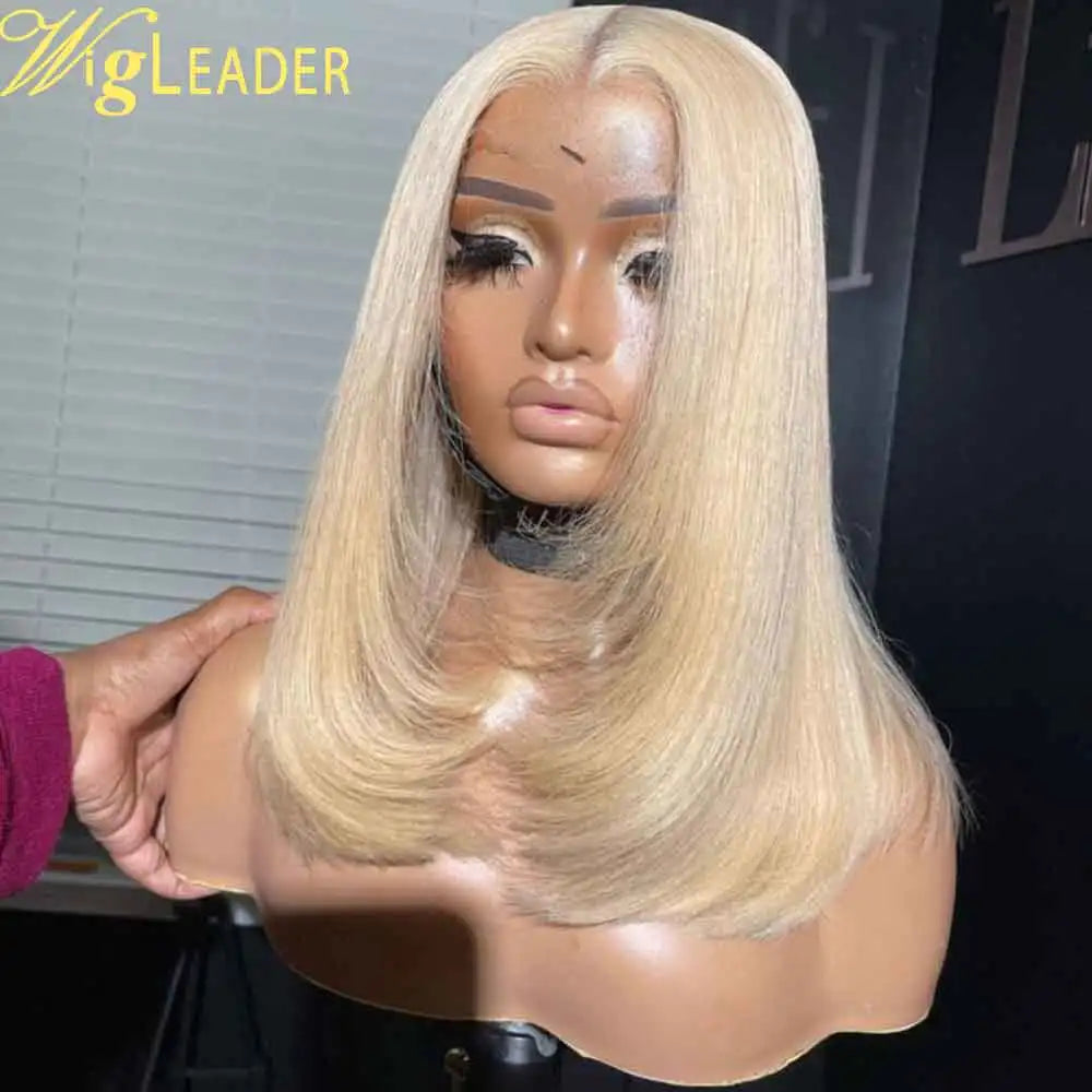 Blonde Layered Cut Synthetic Hair Heat Resistant 13x6 Glueless Lace Front Wigs Preplcuked Hairline Transprent Lace Front Wigs