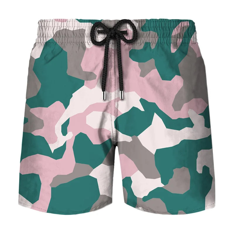 Camouflage Graphic Beach Shorts Men 3D Camo Gothic Skull Printed Swimming Trunks Sohier Army Vetern Military Fashion Short Pants