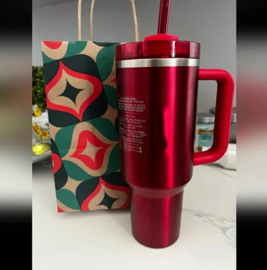 40oz Red Tumblers With Handle Car Mugs Insulated Tumbler With Lids Straw Stainless Steel Coffee Tumbler Termos Cups