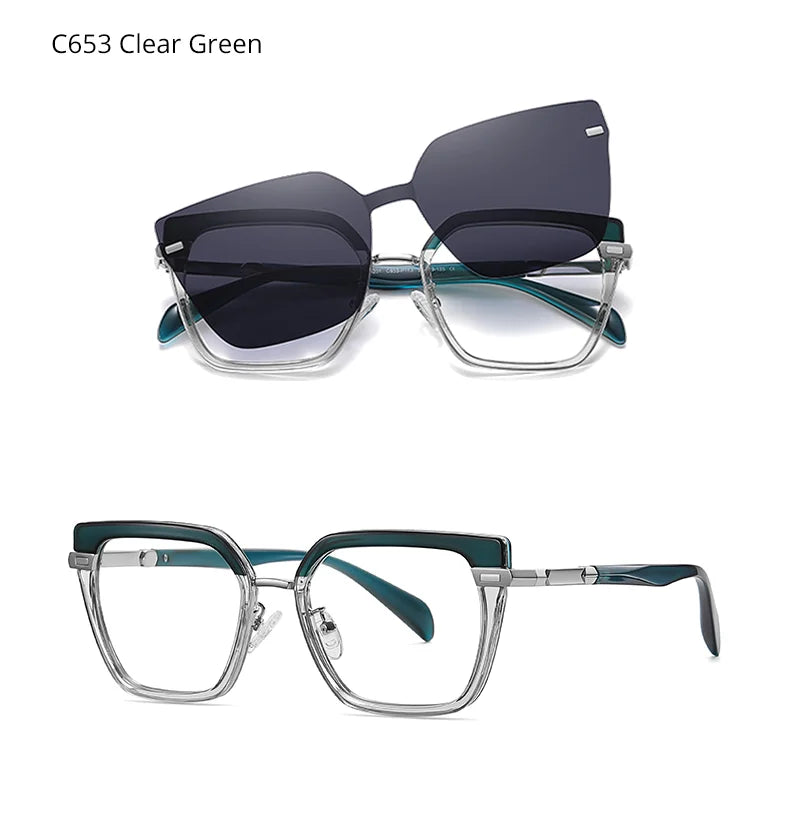 Ralferty Designer Polarized Sunglasses Women 2 In 1 Clips On Glasses Female Spectacles Frame Cat Eye Glasses 0 Diopter Eyewear