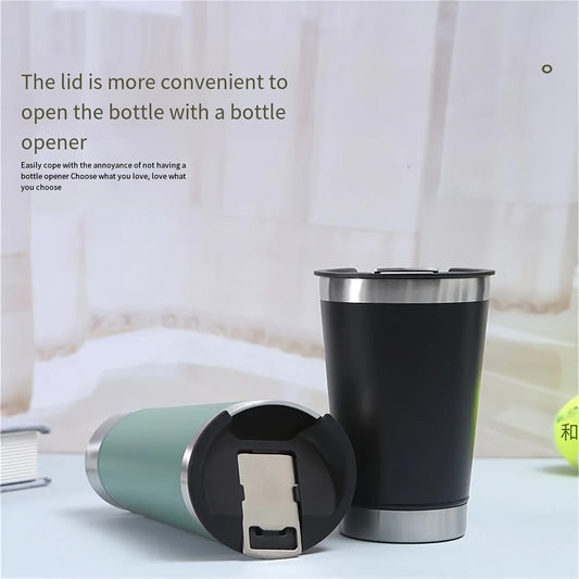Stylusella Tumbler 16oz/480ml Stainless Steel Beer Mug, Double Wall Vacuum Insulated Tumbler, Cup Lid with Bottle Opener, Keeps