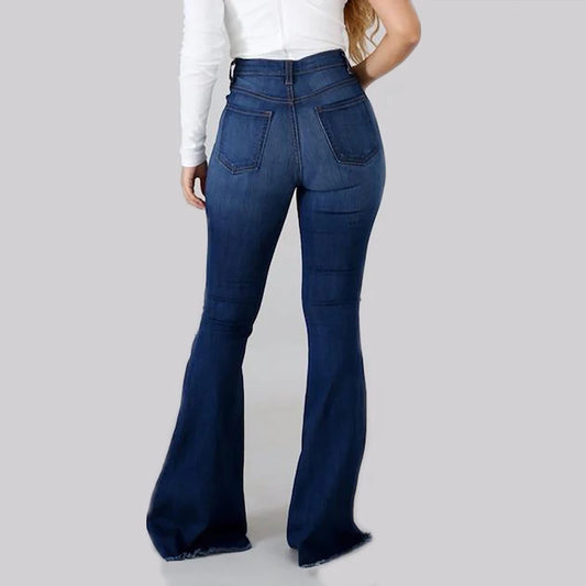 2025 Spring New High Waist Ripped Flared Jeans For Women Fashion Stretch Slim Denim Pants Casual Female Clothing S-3XL Drop Ship