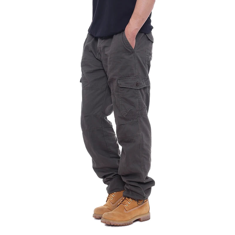 2025 Cargo Pants Men 100% Cotton Multiple Pockets Elastic Waist Casual Trousers Outdoor Hiking Climbing Mountains Men's Pants