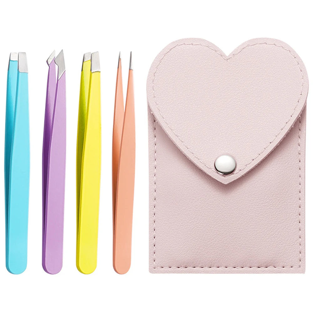 4/6Pcs Eyebrow Hair Removal Tweezers Set Brows Lashes Brows Face Trimming Forceps Scissors With Leather Case Beauty Makeup Tools