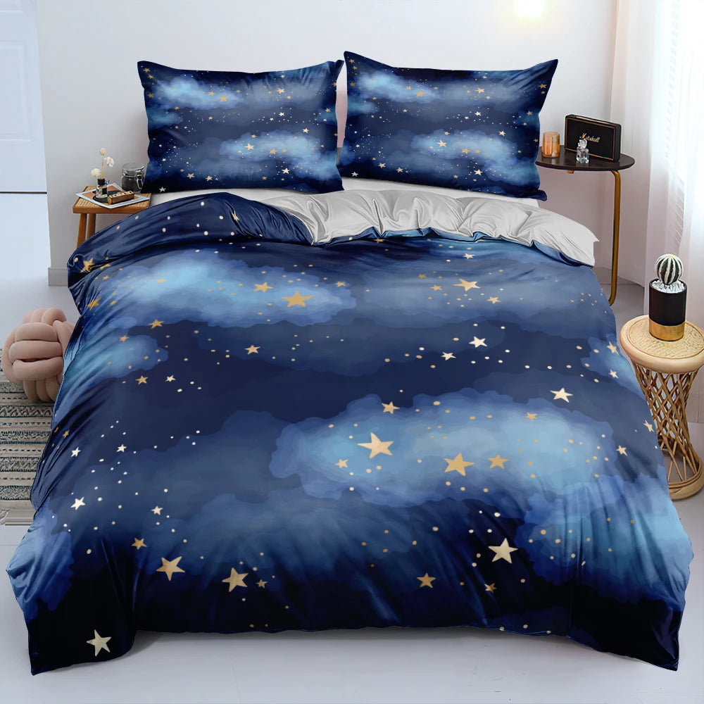 Luxury Galaxy Dark Blue Bedding Set Twin Full Queen King Size Duvet/Quilt Cover Set Shining Stars Starry Sky Comforter Cover