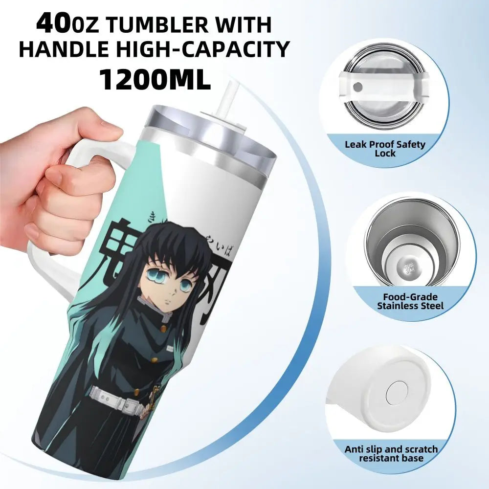 Demon Slayer 40 oz Tumbler with Handle and Straw Lid Stainless Steel Insulated Tumblers Travel