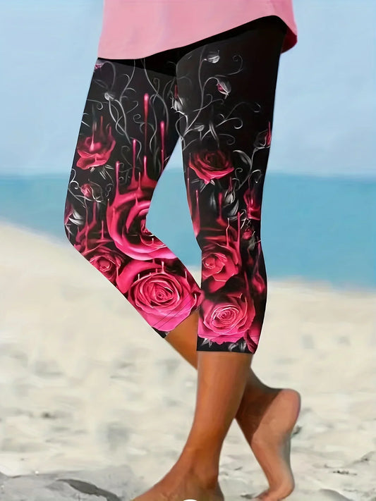 Plus Size 1XL-5XL Women's Fashion Home Leggings Women's Yoga Pants Floral Print Casual Seven-quarter Leggings