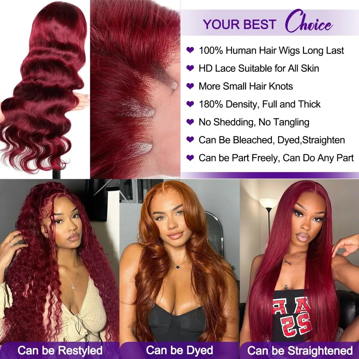 13x6 Lace Front Wigs Human Hair 200% Density 99j Burgundy Lace Front Wigs Human Hair 28 inch Body Wave Lace Front Wigs Brazilian