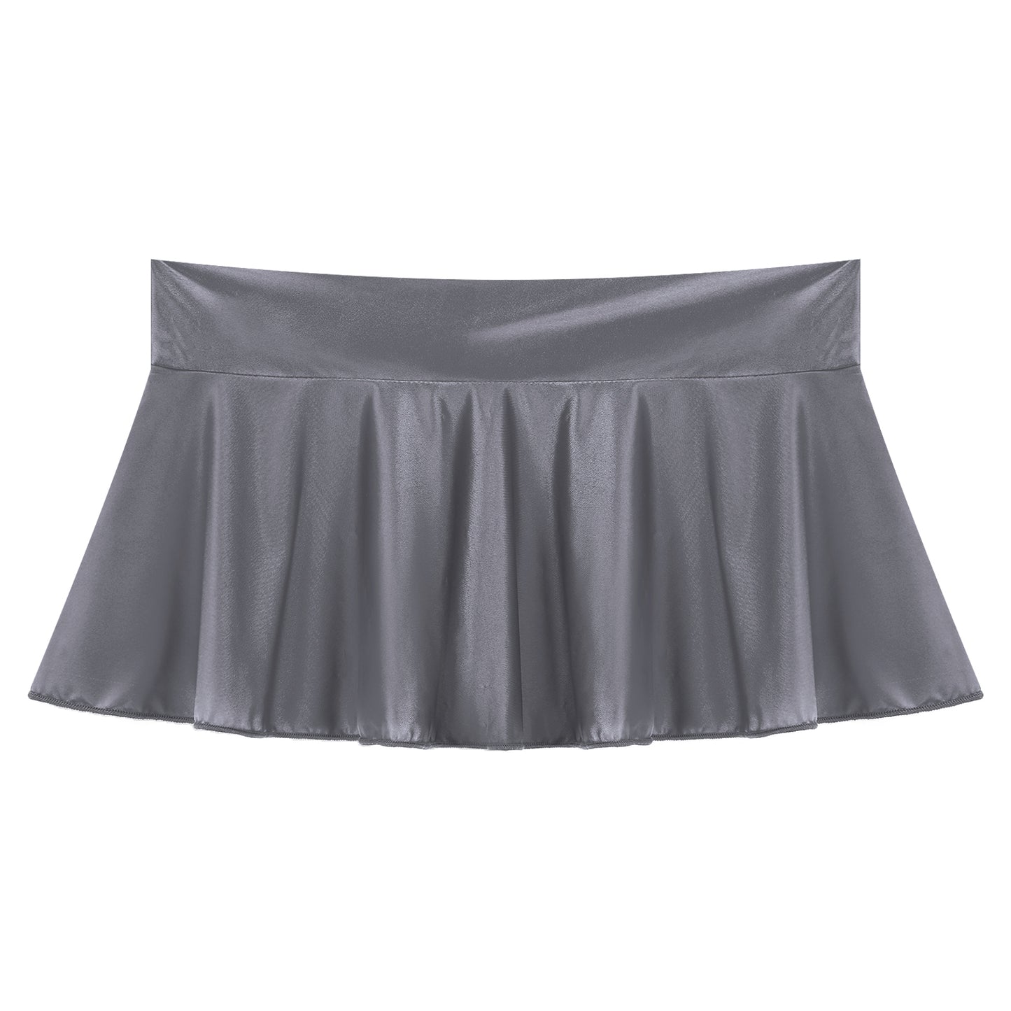 Womens Glossy Mini Skirts Solid Color Shiny Low Rise Elastic Waistband Pool Party Nightclub Ruffled Skirt Bikini Cover Ups