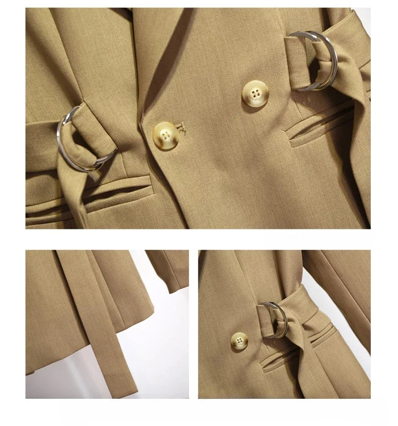 Women's Blazer 2024 Autumn New Korean Fashion Stylish Tie Waist Jacket Unique Luxurious Outerwear for Women Medium Length Jacket