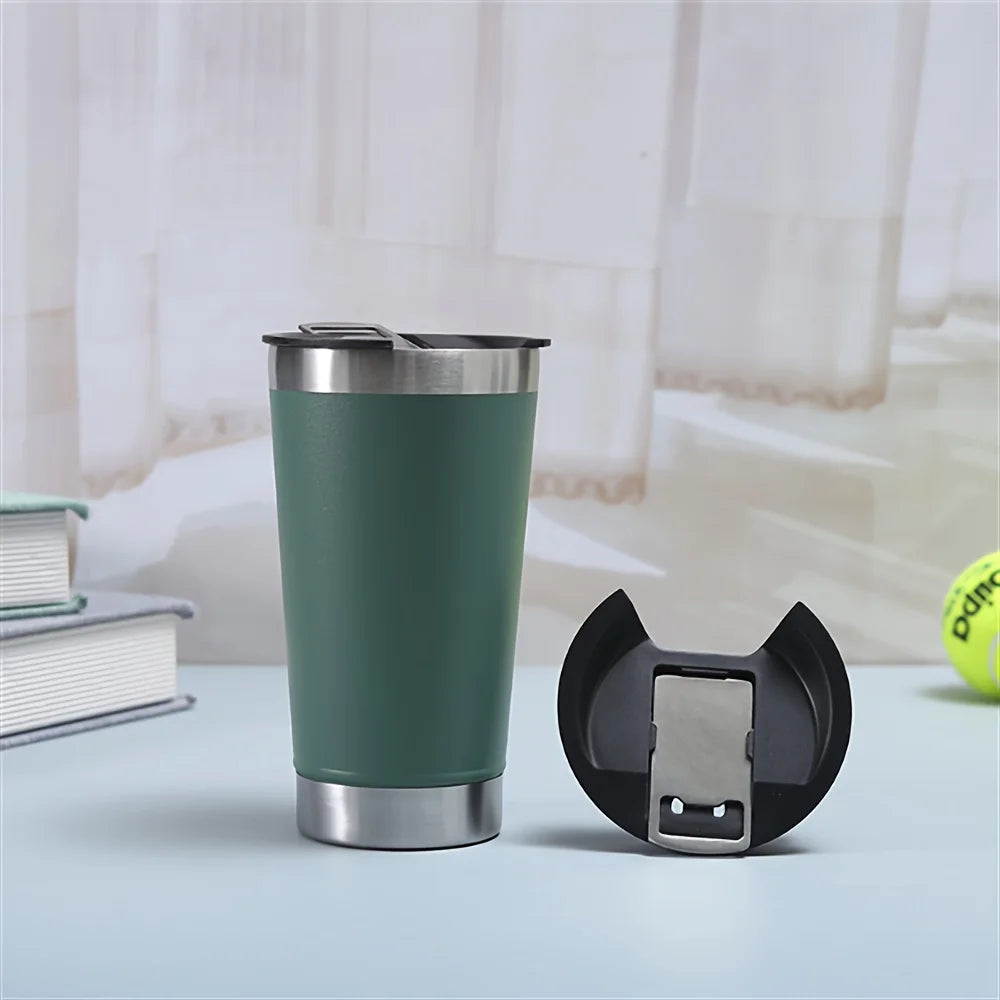 Stylusella Tumbler 16oz/480ml Stainless Steel Beer Mug, Double Wall Vacuum Insulated Tumbler, Cup Lid with Bottle Opener, Keeps