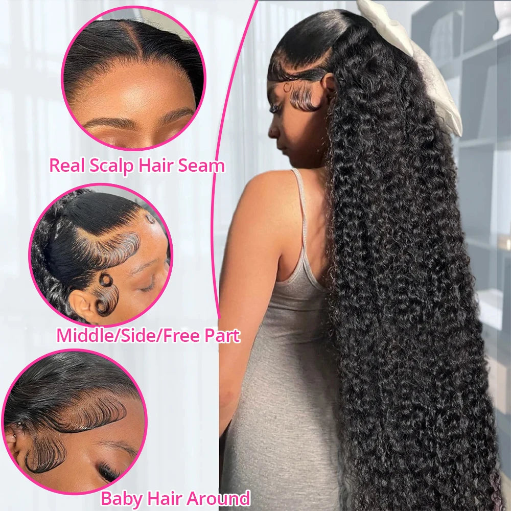 250 Density Curly 13x6 HD Lace Frontal Wigs Human Hair 40 46Inch Brazilian Deep Wave Transparent Lace Front Wig 100% Human Hair