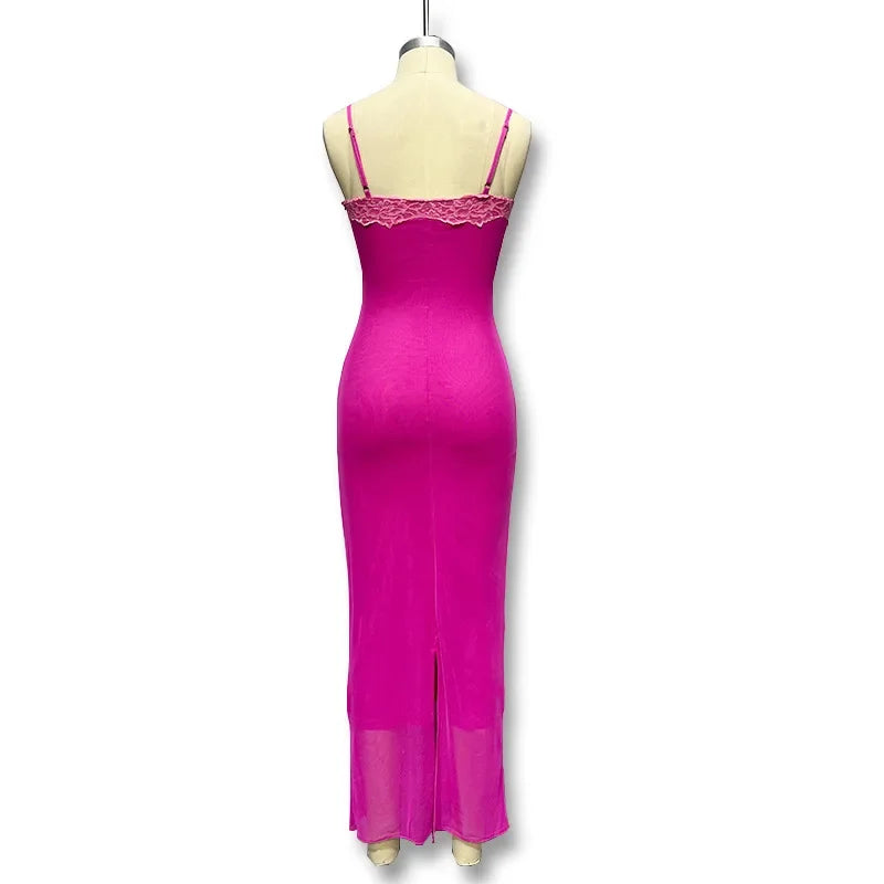 Sexy Long Dress Women's European American Style Summer New Arrival Lace Trimmed Tank Dress Sleeveless For All Occasions