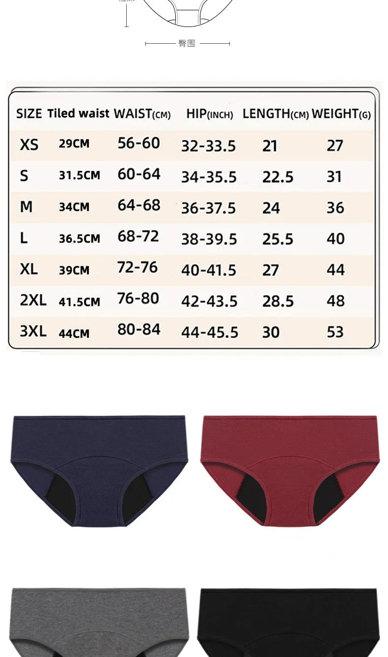 Women Menstrual Panties Leak Proof Briefs Solid Plus Size Cotton Panties Lingerie Absorbency Comfortable Physiological Underwear