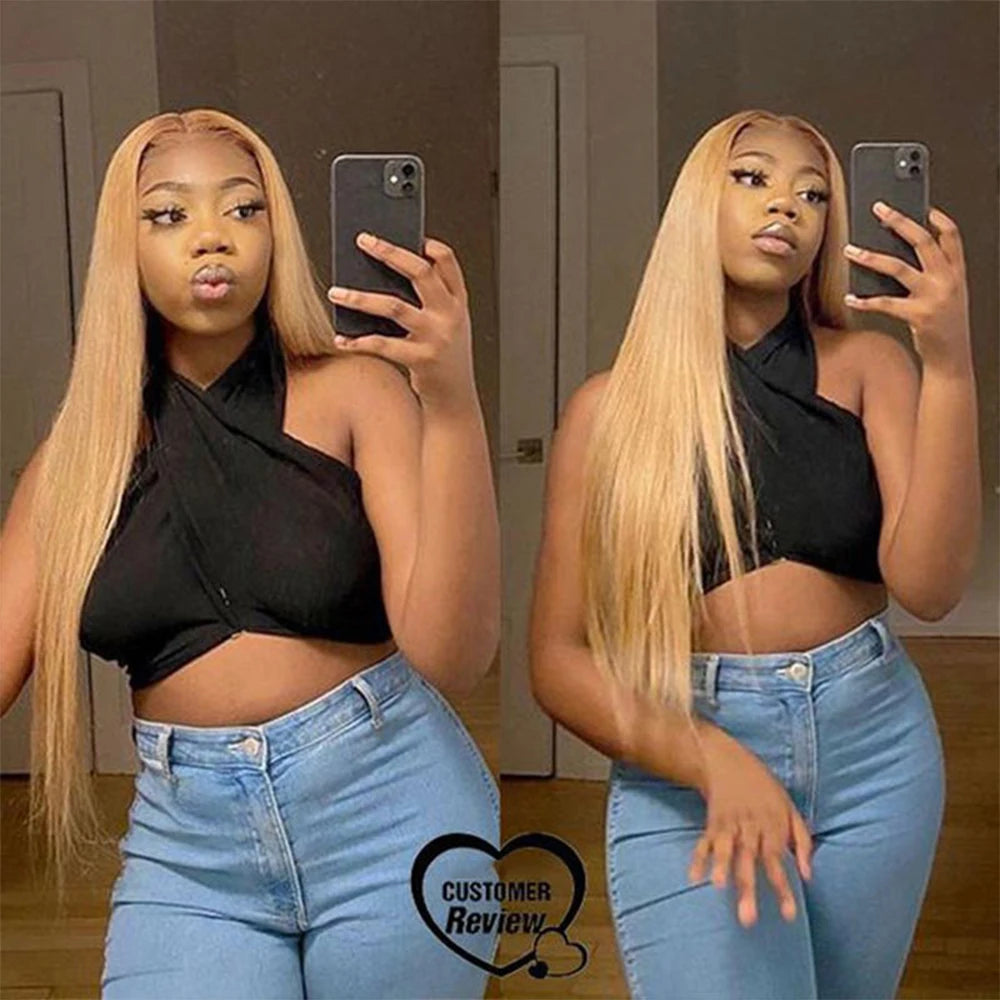 Honey Blonde Colored 13x6 Lace Front Wigs Human Hair Ginger Blonde Straight Lace Front Wigs #27 Colored Transparent Lace Wig