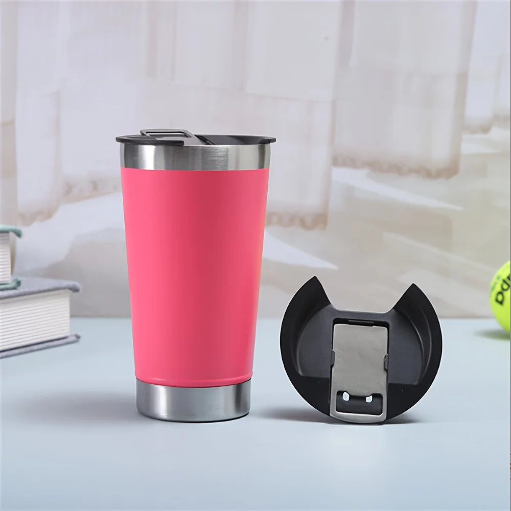 Stylusella Tumbler 16oz/480ml Stainless Steel Beer Mug, Double Wall Vacuum Insulated Tumbler, Cup Lid with Bottle Opener, Keeps