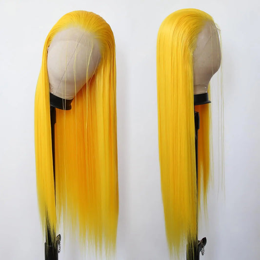 250Density 32inch lace front wig 13x4 Yellow colored human hair wig Brazilian PrePlucked Hair straight human hair wigs For Women