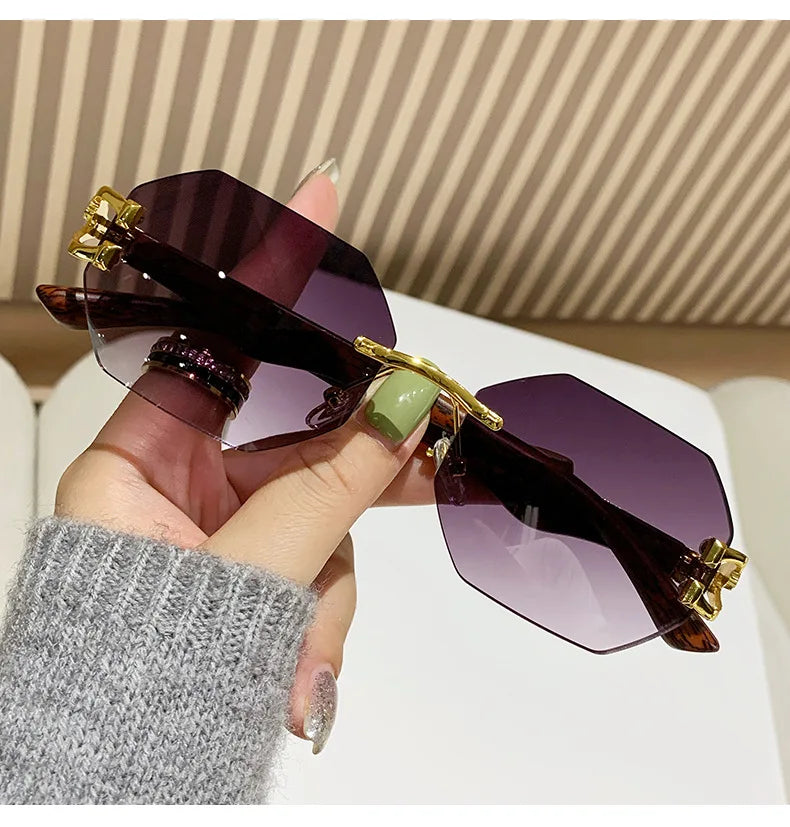 1 Pc Fashionable Trendy Women Men Sunglasses Frameless Rectangular Personalized Sunglasses Gradient Sun Glassesfor Daily Life ﻿