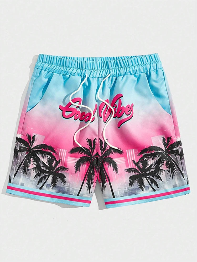 Summer Men's Shorts Quick Drying Hawaii Holiday Sports Swimming Trunks Fashion 3D Coconut Tree Printed Loose Sports Shorts 6XL