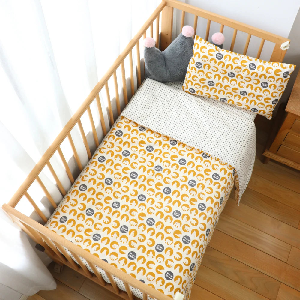 3Pcs Baby Bedding Set For Newborns Star Pattern Kid Bed Linen For Boy Pure Cotton Woven Crib Bedding Duvet Cover Pillocase Sheet