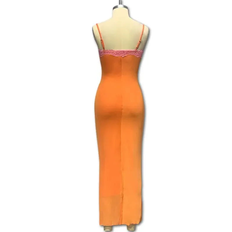 Sexy Long Dress Women's European American Style Summer New Arrival Lace Trimmed Tank Dress Sleeveless For All Occasions