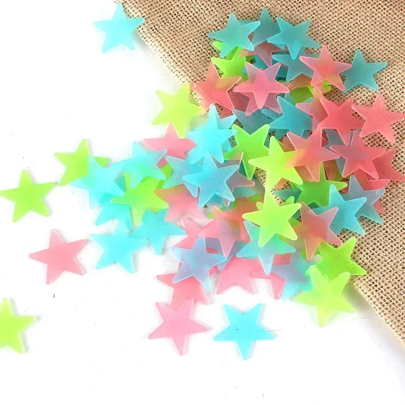 100Pcs Stars and The Moon Luminous Stickers Fluorescent Stickers Dormitory Home Childrens Room Decoration DIY  Wall Stickers