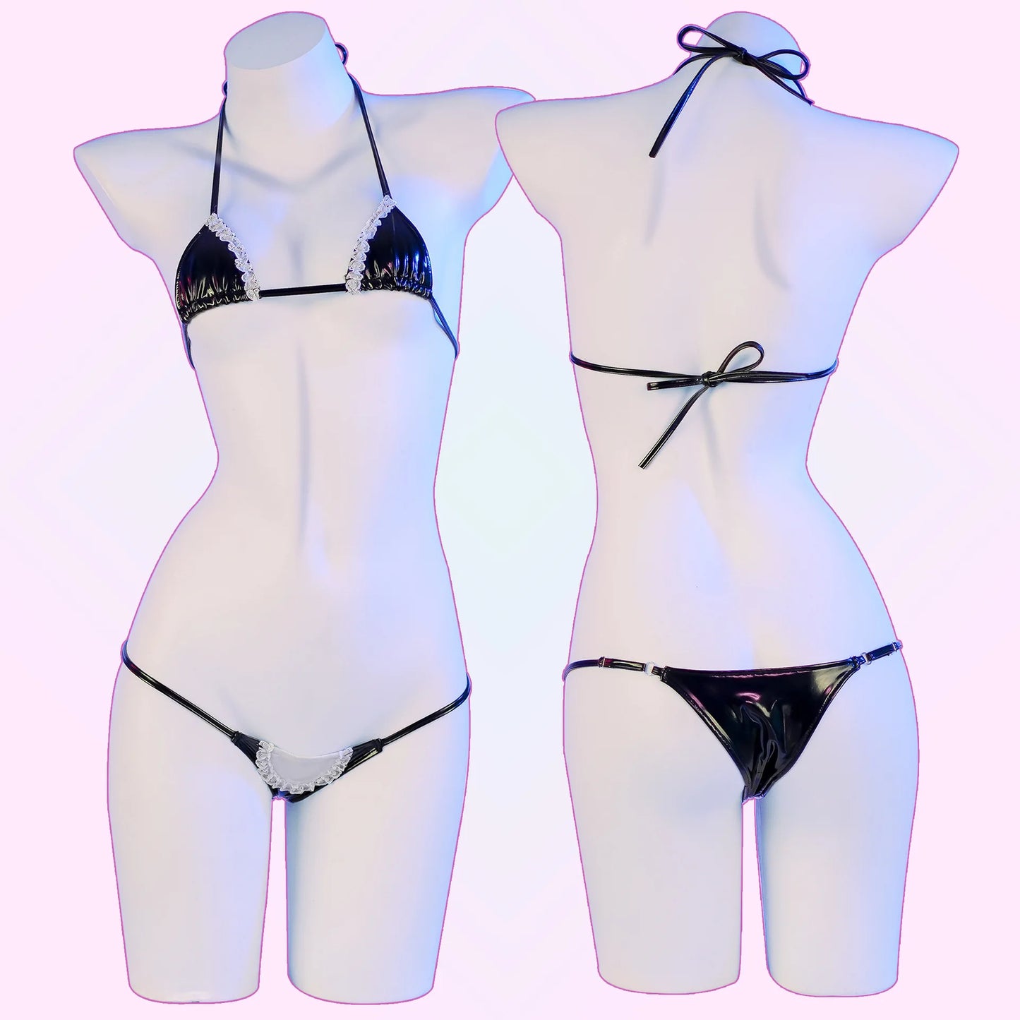 Anime Mini Bikini Set Pu Leather Maid Underwear Cosplay Costume Cute Girl Swimsuit Role Play Lace Underwear Lingerie Nightwear