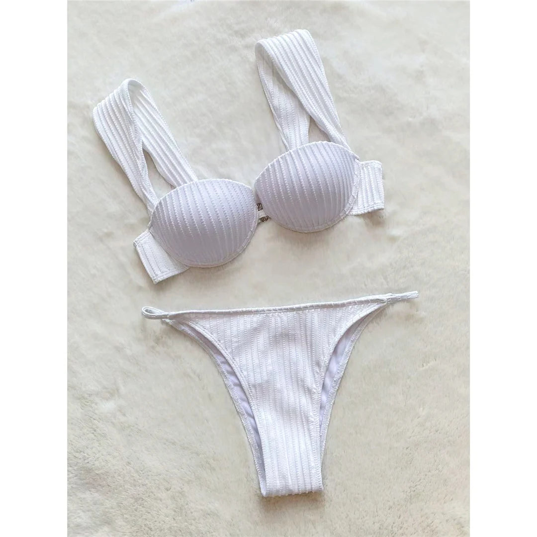 With Bra Cup Underwired High Leg Cut Bikini Women Swimwear Female Swimsuit Two-pieces Bikini set Bather Bathing Suit Swim V5160
