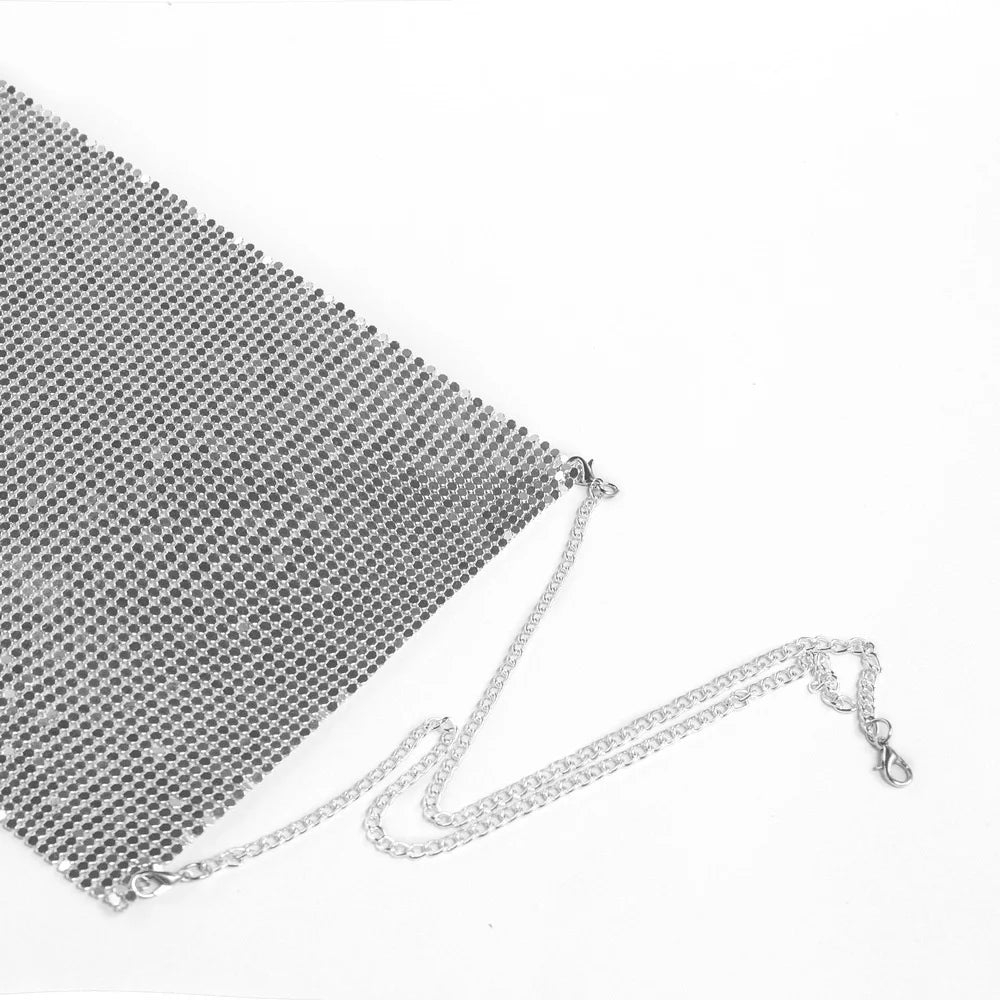 Glitter Metal Sequins Crop Tops For Women Sexy V Neck Backless Halter Tank Top Rave Party Nightclub Camisole Croppe