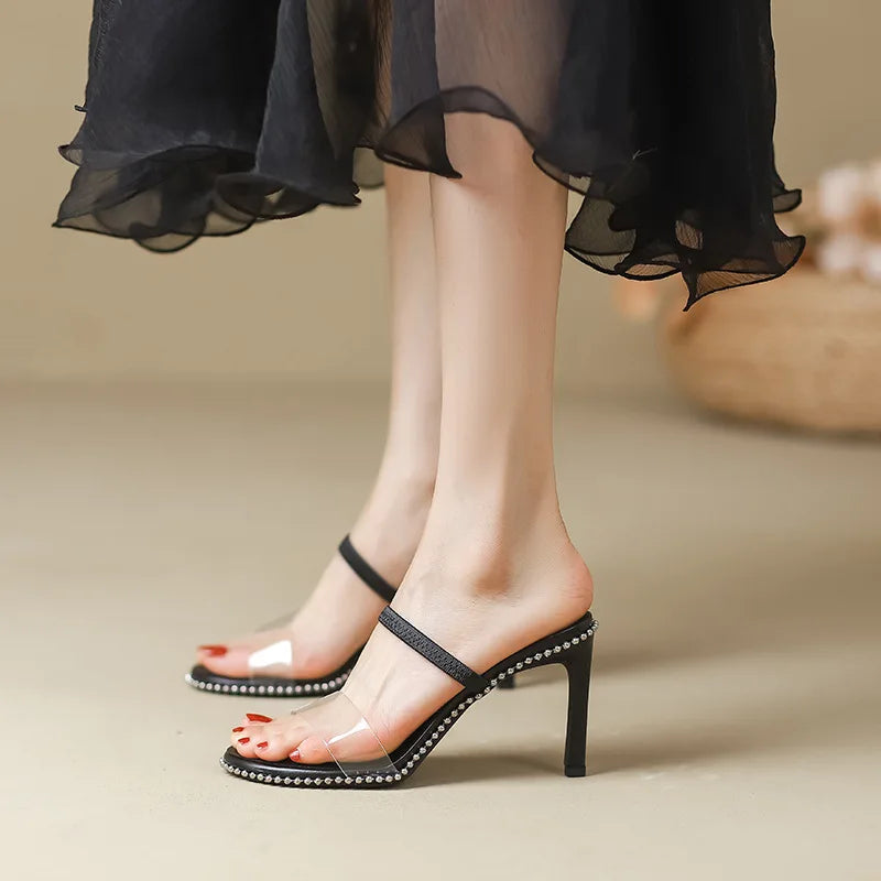 Female Sandal Black Shoes for Women High Heels All-Match Girls Sexy Beige High-heeled Comfort Fashion Low Real Back Strap Pumps